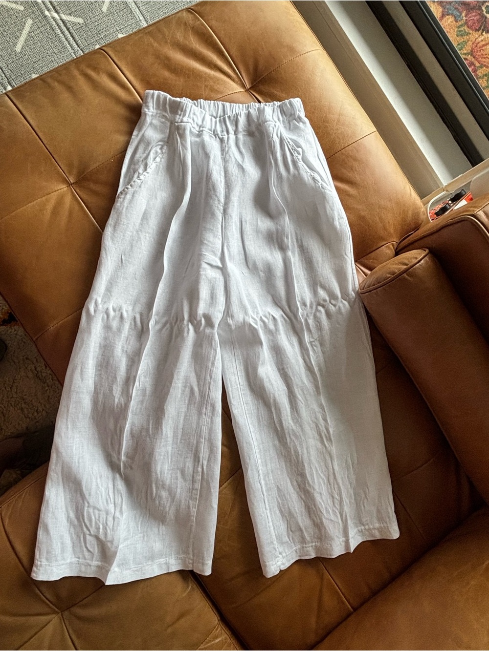 Pistache 100% Linen Vest and Cropped Pants Matching Set, Size Medium, White - Picture 6 of 14
